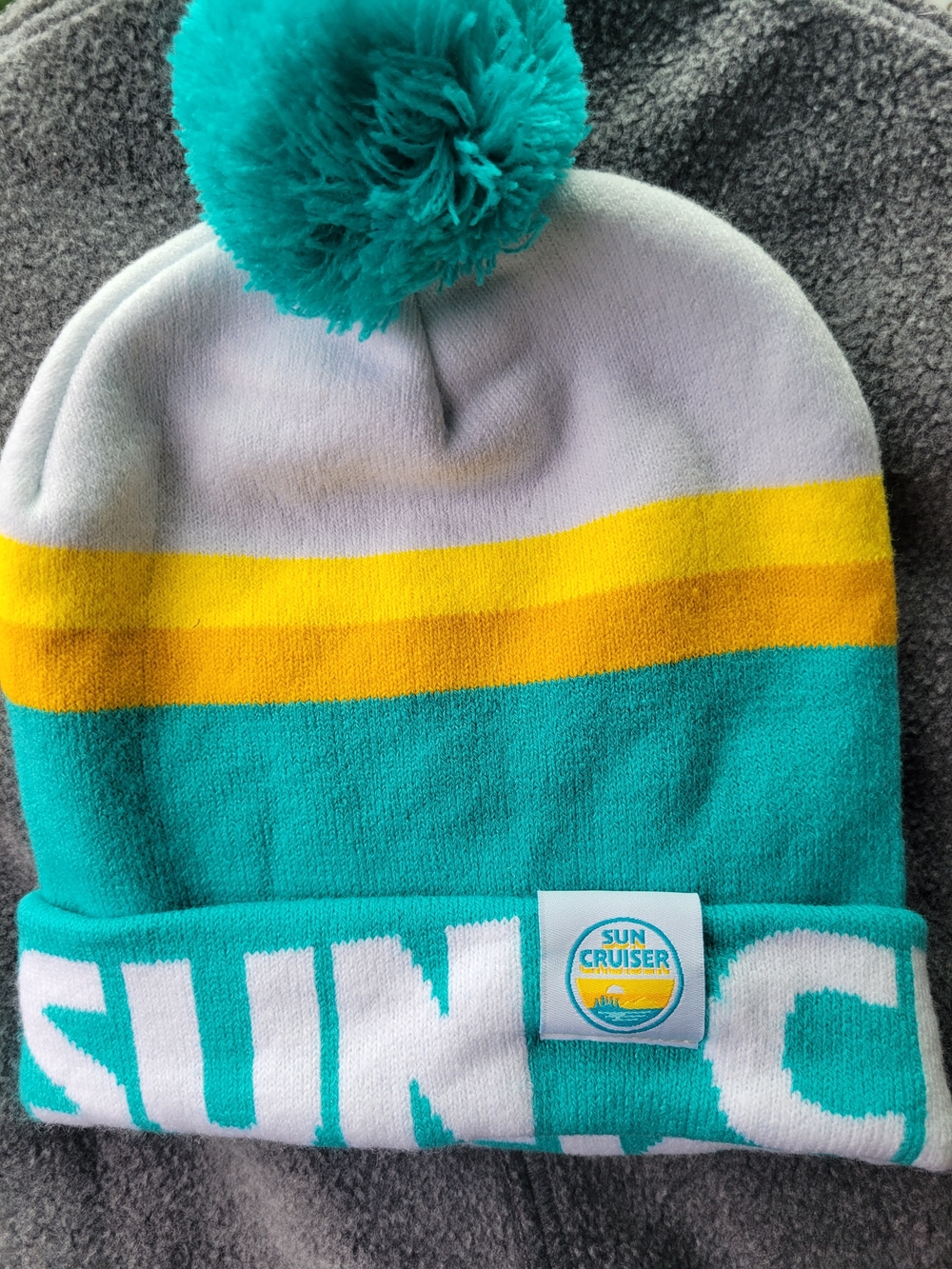 Teal & Yellow Pom Beanie - Branded Knit Hat